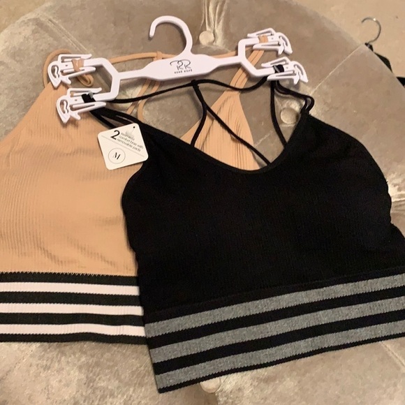 Set of 2 seamless ribbed bras/tops, removable pads - Picture 1 of 6